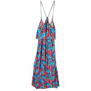 B Swim Tropical Leaf Print Sundress Small Crisscross Back Beach Resort Style